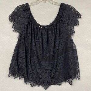 Cupcakes and Cashmere Top Women's M Black Lace Dark Romantic Whimsigoth Coquette